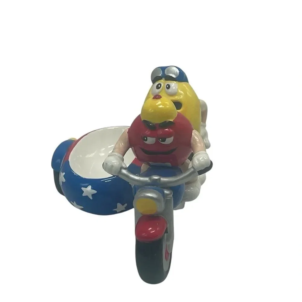 M&M's Motorcycle w/ Sidecar Ceramic Candy Dish By Galerie 2002 Red & Yellow